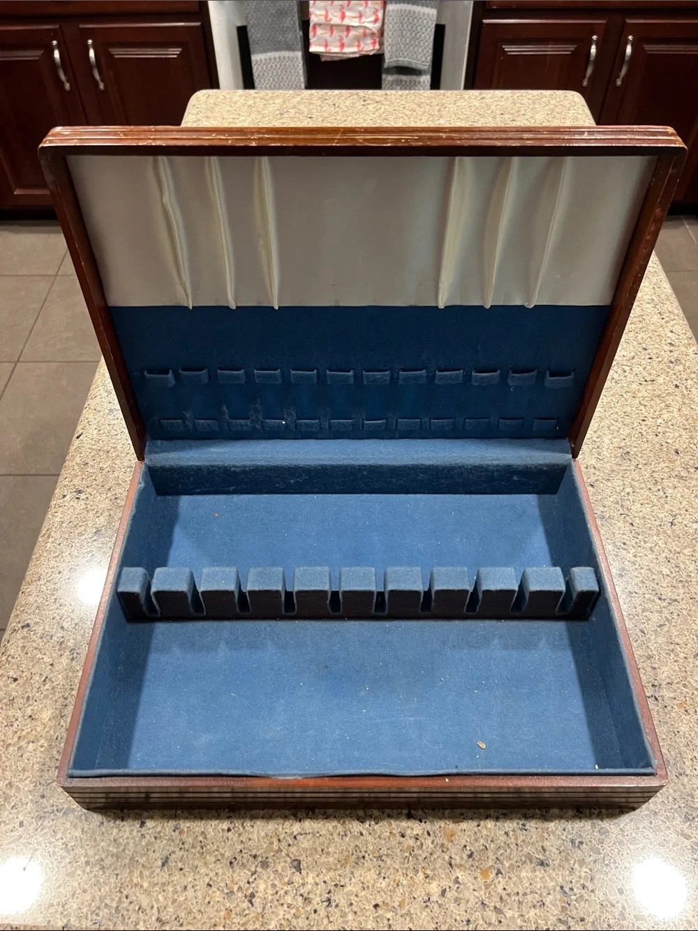 Wooden Velvet flatware Organizer Box for sterling and plated silver set z16